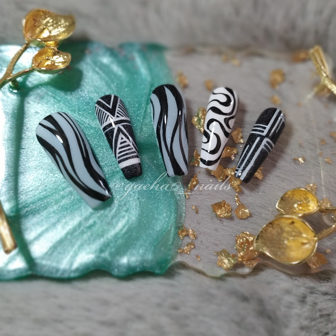 Swirls and Stripes Press On Nails - Long - Ballerina