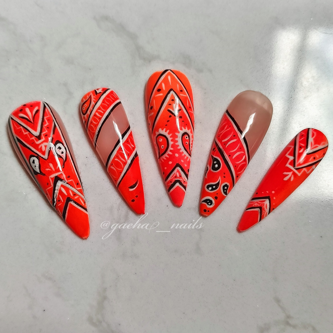 Bandana Press On Nails - Long - Stiletto