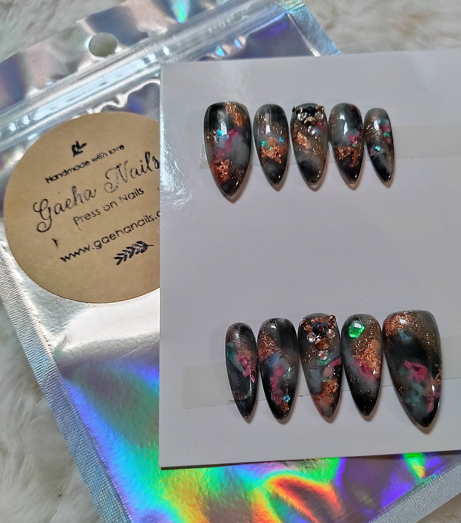 Glitter Space Press On Nails - Medium - Stiletto