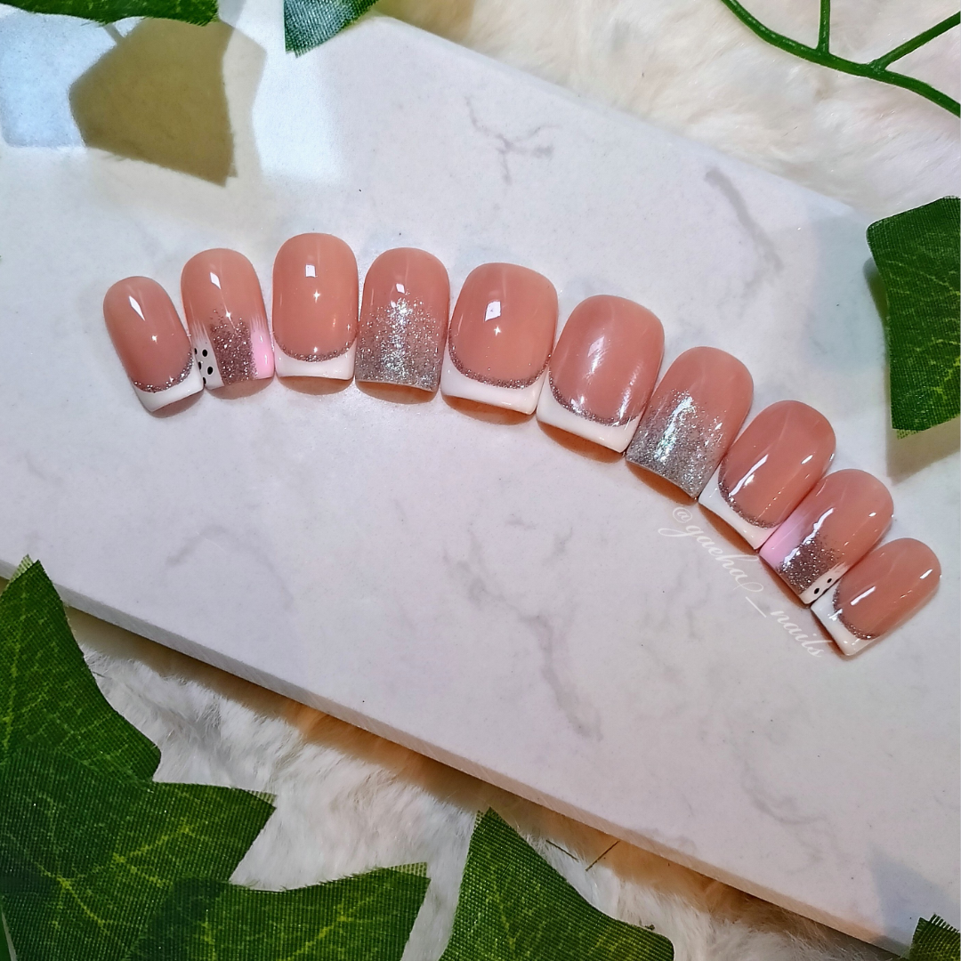 Glittery French Press On Nails - Short - Square