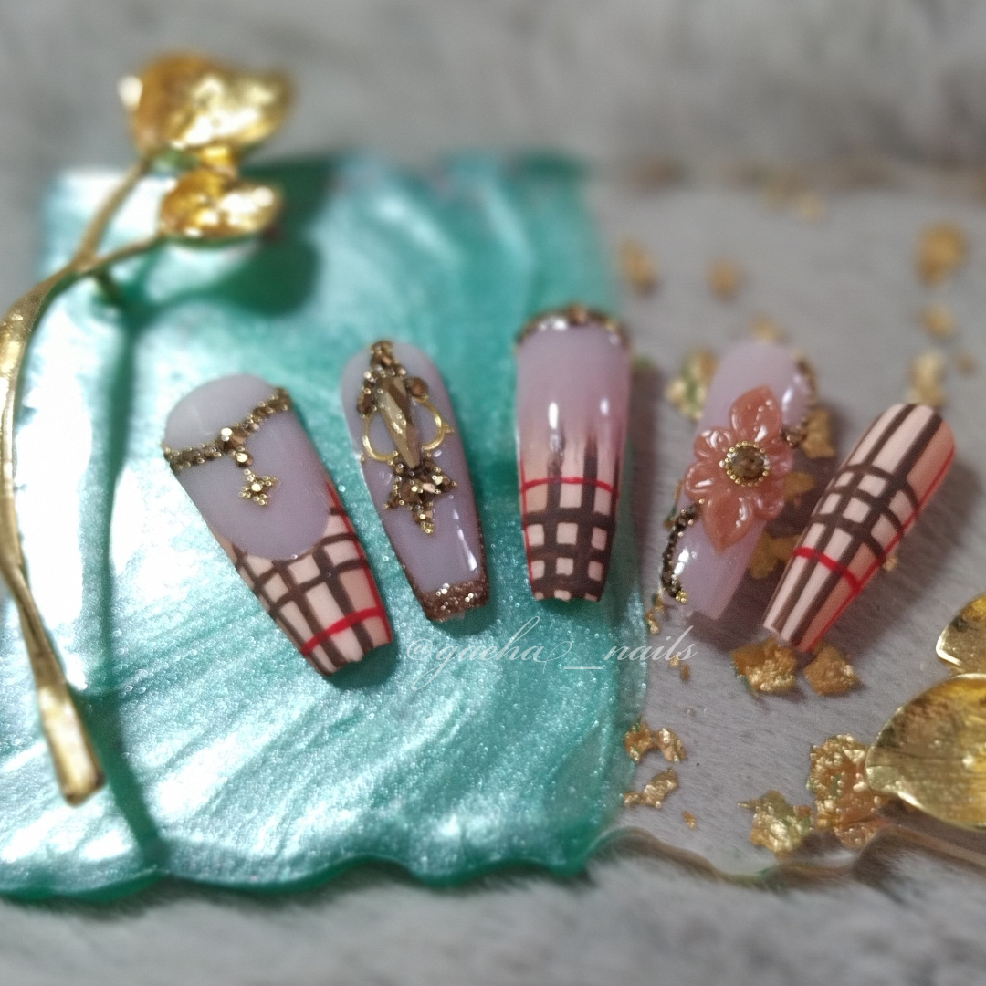 Luxury Scarf Press On Nails - Long - Ballerina