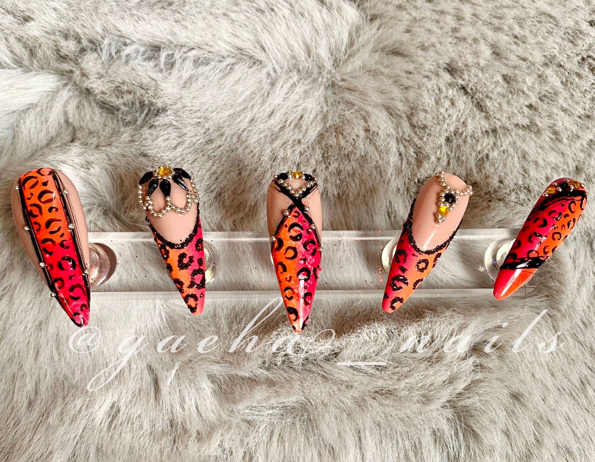 Neon Leopard Press on Nails - Long - Stiletto