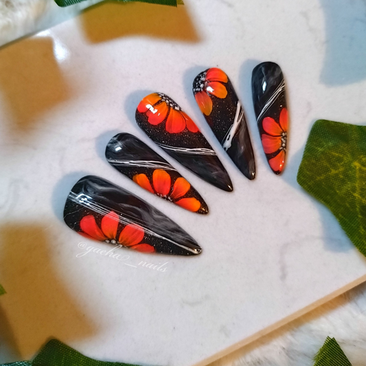 Night Flowers Press On Nails - Long - Stiletto