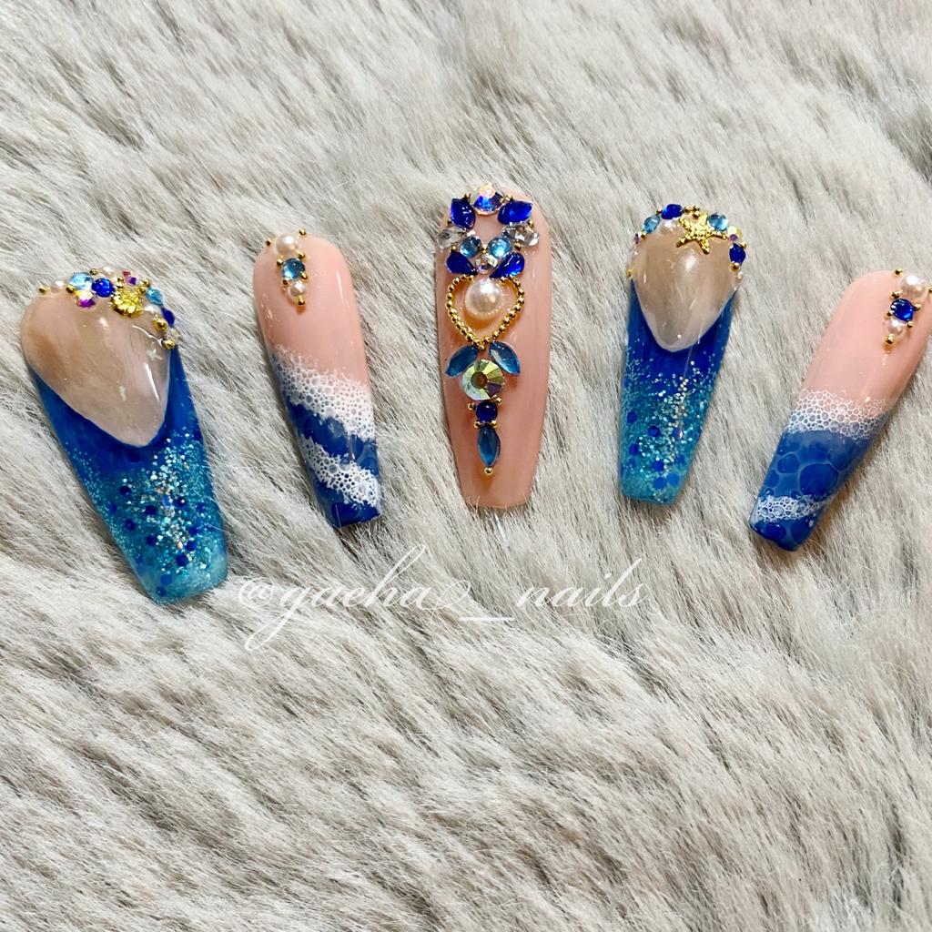 Ocean Breeze Press On Nails - Long - Ballerina