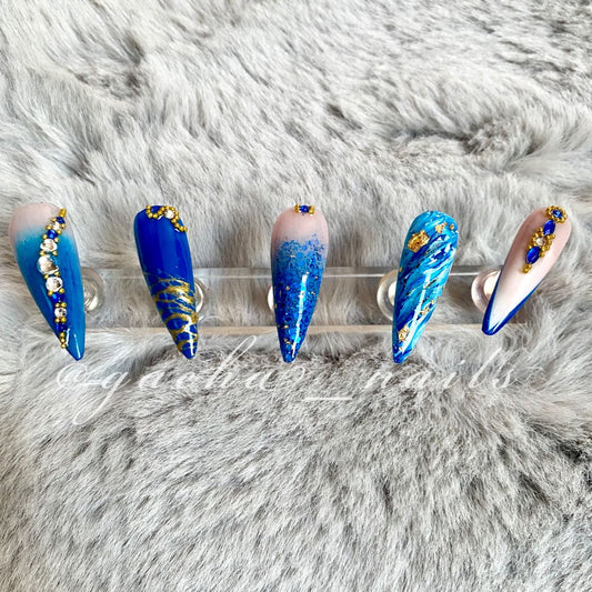 Ocean Marble Press on Nails - Long - Stiletto