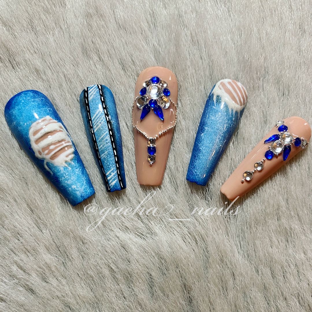 Ripped Jeans Press on Nails - Long - Ballerina