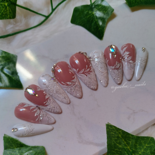 Soft White Wedding Press On Nails - Long - Stiletto