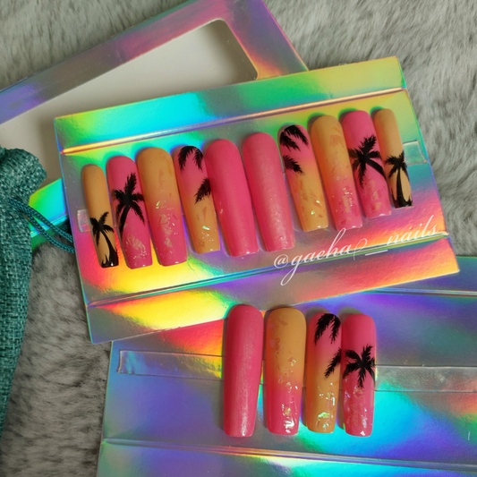 Sunset Palmtrees 2 Press On Nails - XLong - Ballerina