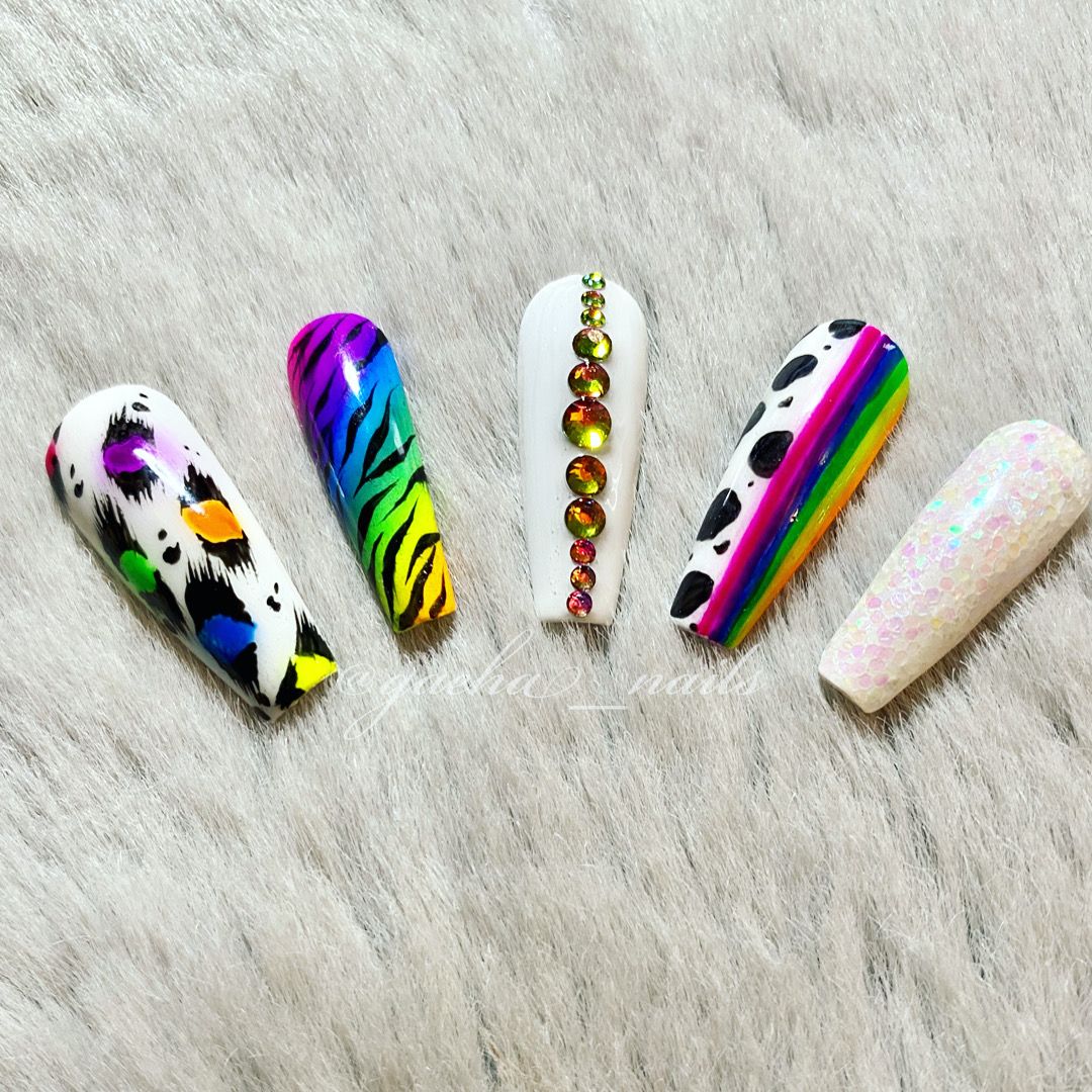 Wild Rainbow Press On Nails - Long - Ballerina